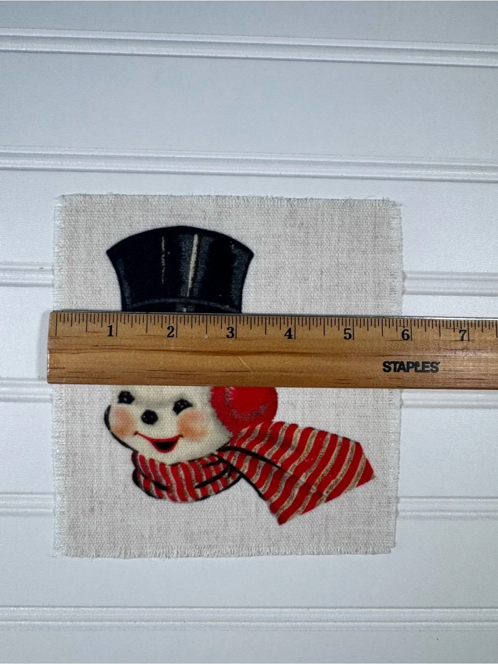Vintage Snowman Fabric Patch with Top Hat and Red Scarf